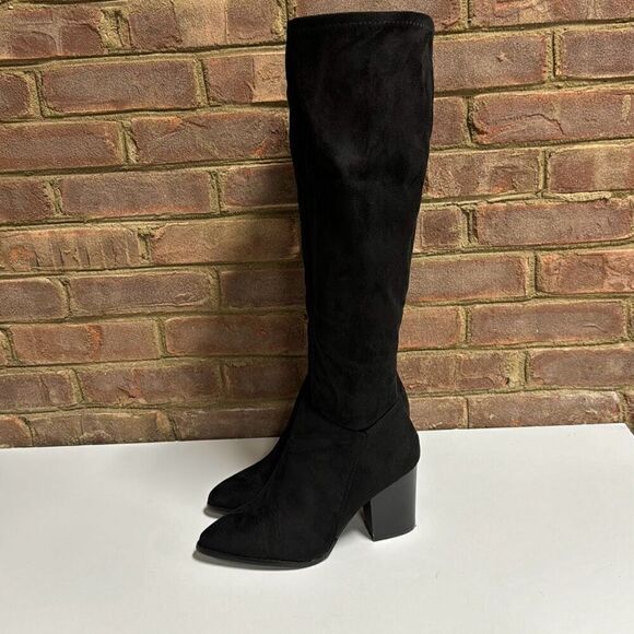 Yoki Black Faux Suede Spade Tall Boot Size 10 NEW - Picture 3 of 7